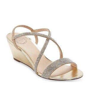 NiB I. Miller Women's Neilson Wedge Rhinestone Sandals Gold Size 11 M $90 RY1304